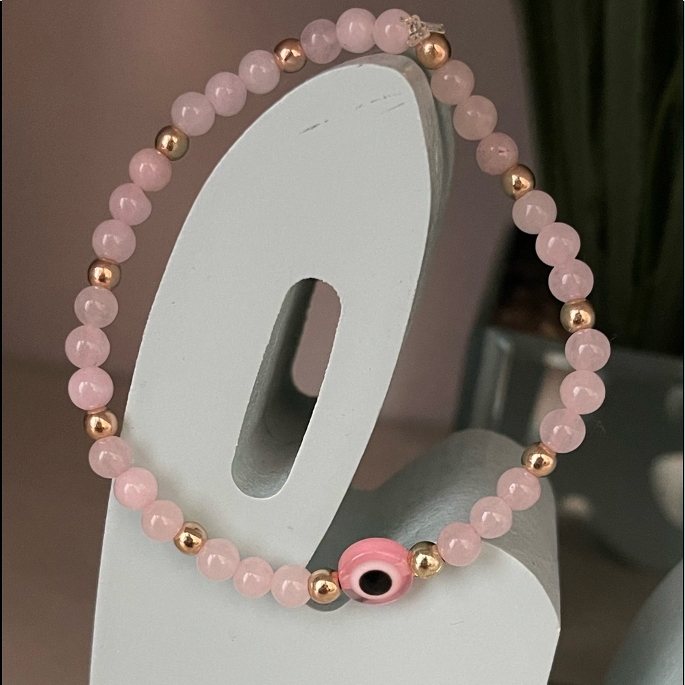 Rose quartz evil eye bracelet